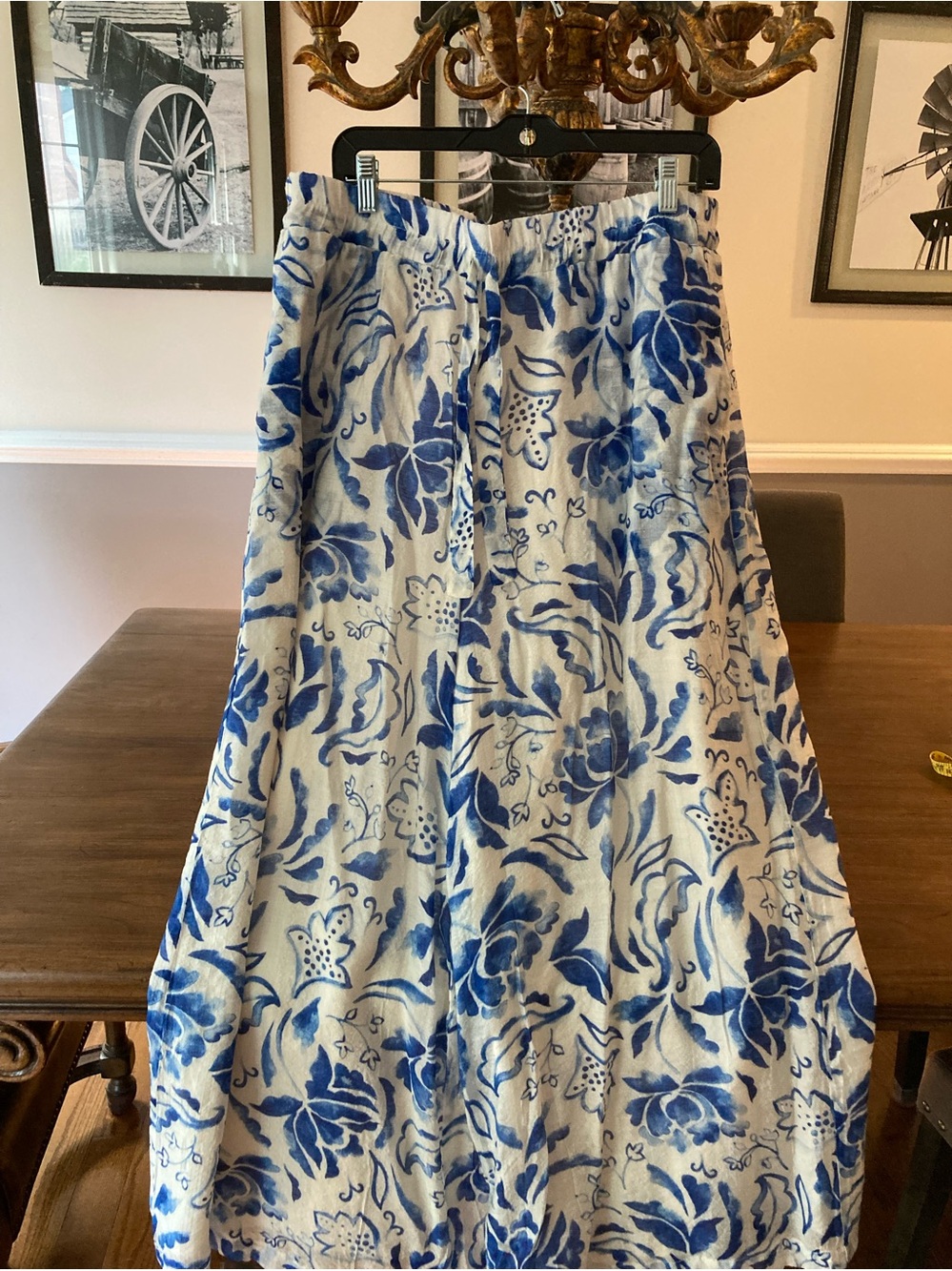 CeCe cream and Blue Wide Leg Pants with Floral Print.